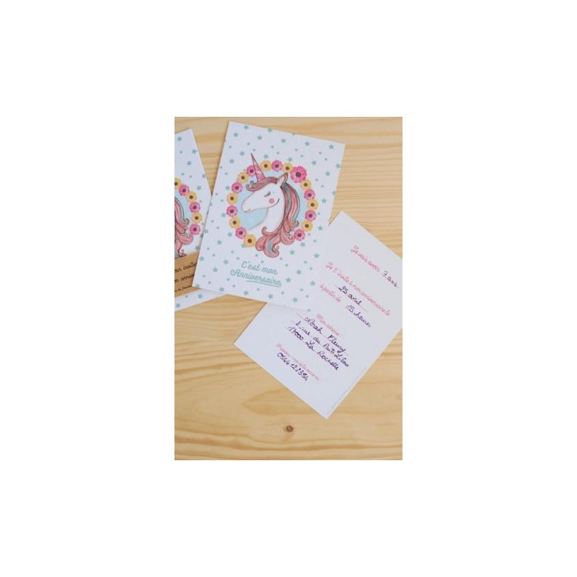 Lot de 8 invitations pour anniversaire Licornes