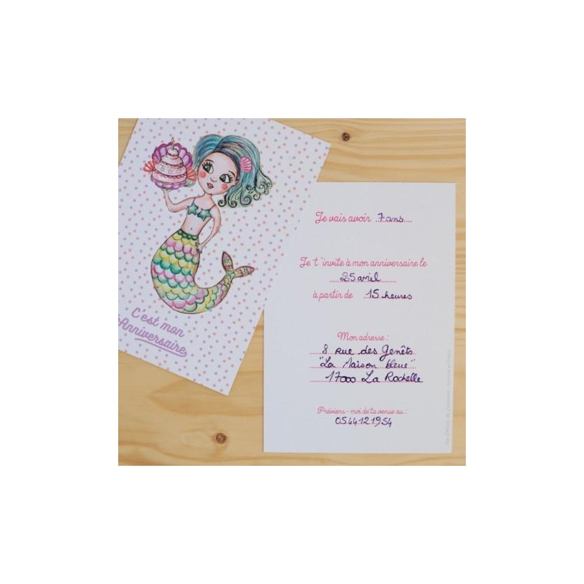 Lot de 8 invitations pour anniversaire Sirène