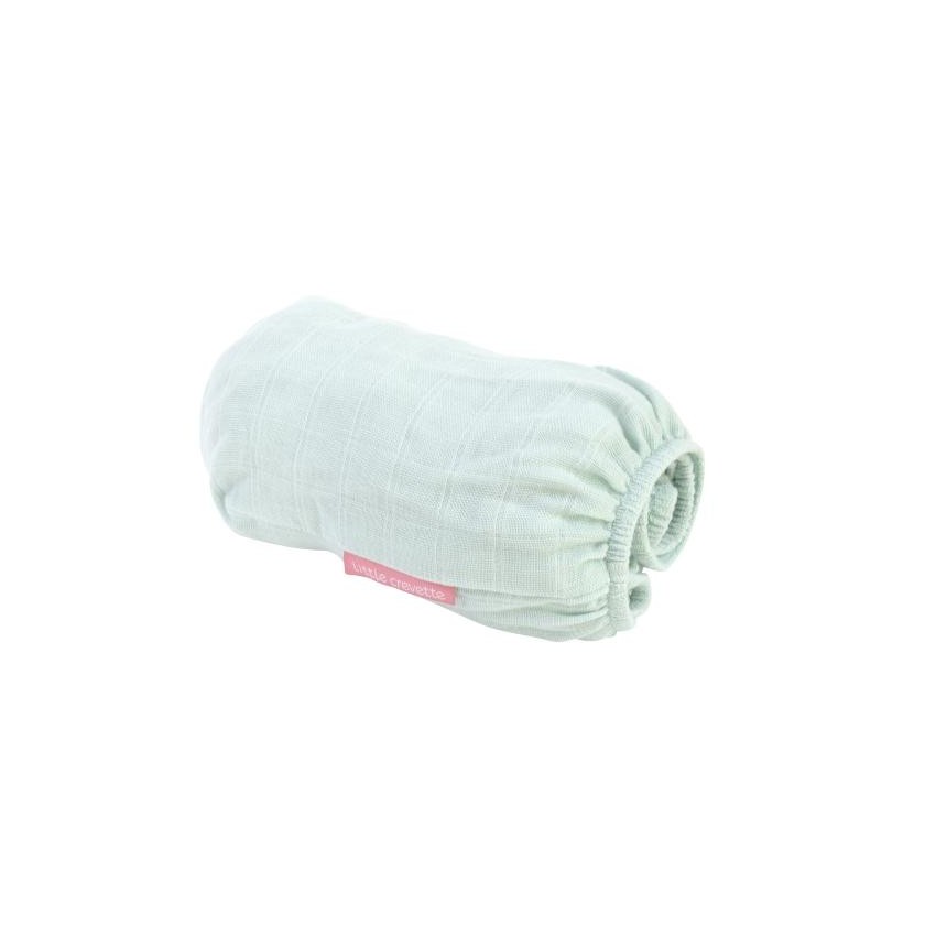 Drap-housse gaze de coton bleu brume